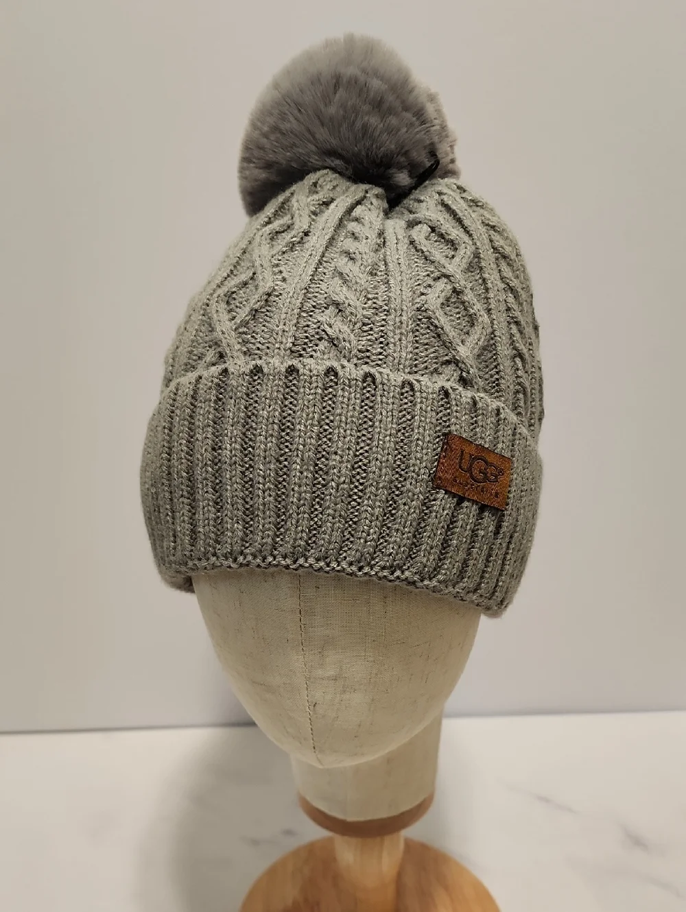 UGG Gray Knit Pom Pom Beanie